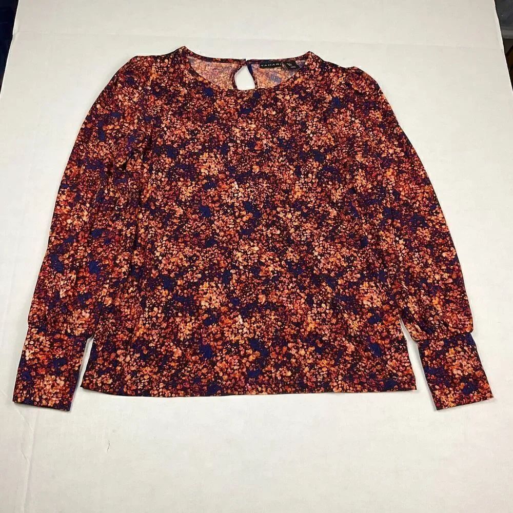 Tahari Womens Blouse Colorful Print Dressy Business Casual Stretchy Shirt Small